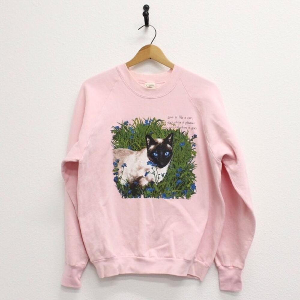 Vintage Siamese Kitty Love Is Like A Cat Sweatshirt Large